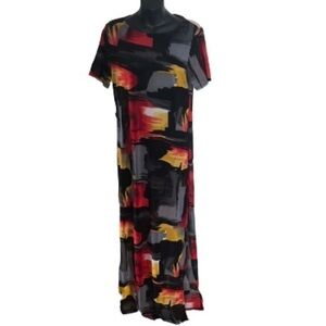AKIRA black abstract see through short sleeve body con maxi dress size 2XL